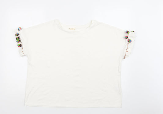 Jane and Delancey Womens White  Viscose Basic Blouse Size L Crew Neck
