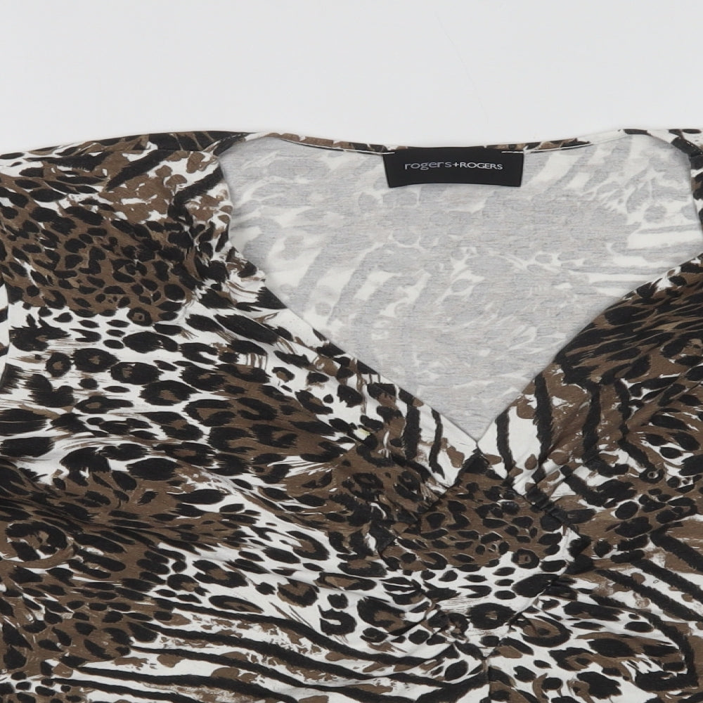 Rogers+ Rogers  Womens Brown Animal Print Viscose Basic Blouse Size 8 V-Neck