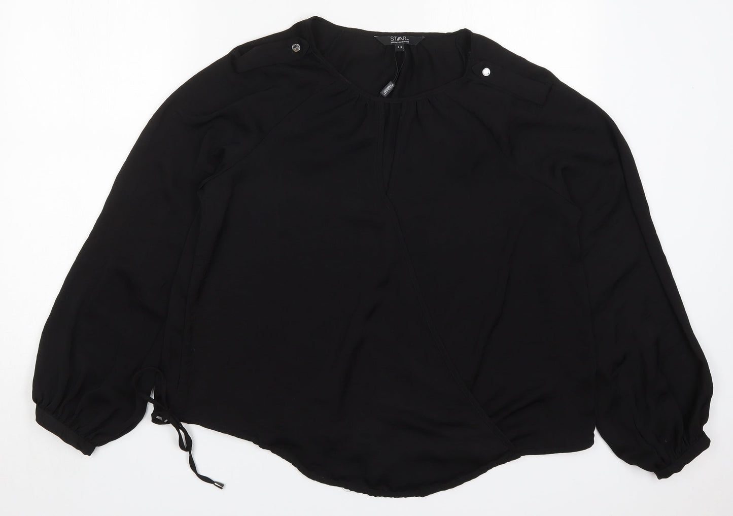 Julien Macdonald Womens Black  Polyester Basic Blouse Size 14 Round Neck