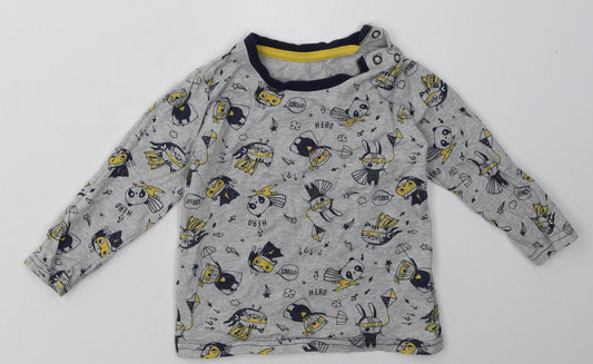 George Boys Grey Geometric Cotton Basic Casual Size 12-18 Months Crew Neck Button - Hero