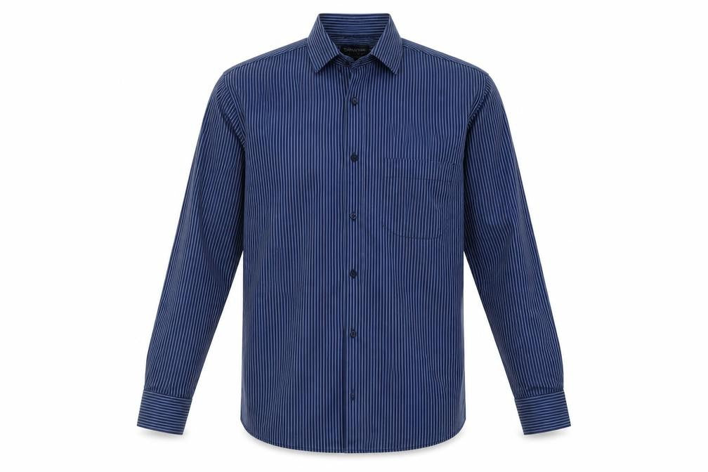 Debenhams Mens Blue Striped Polyester  Button-Up Size 15 Collared Button