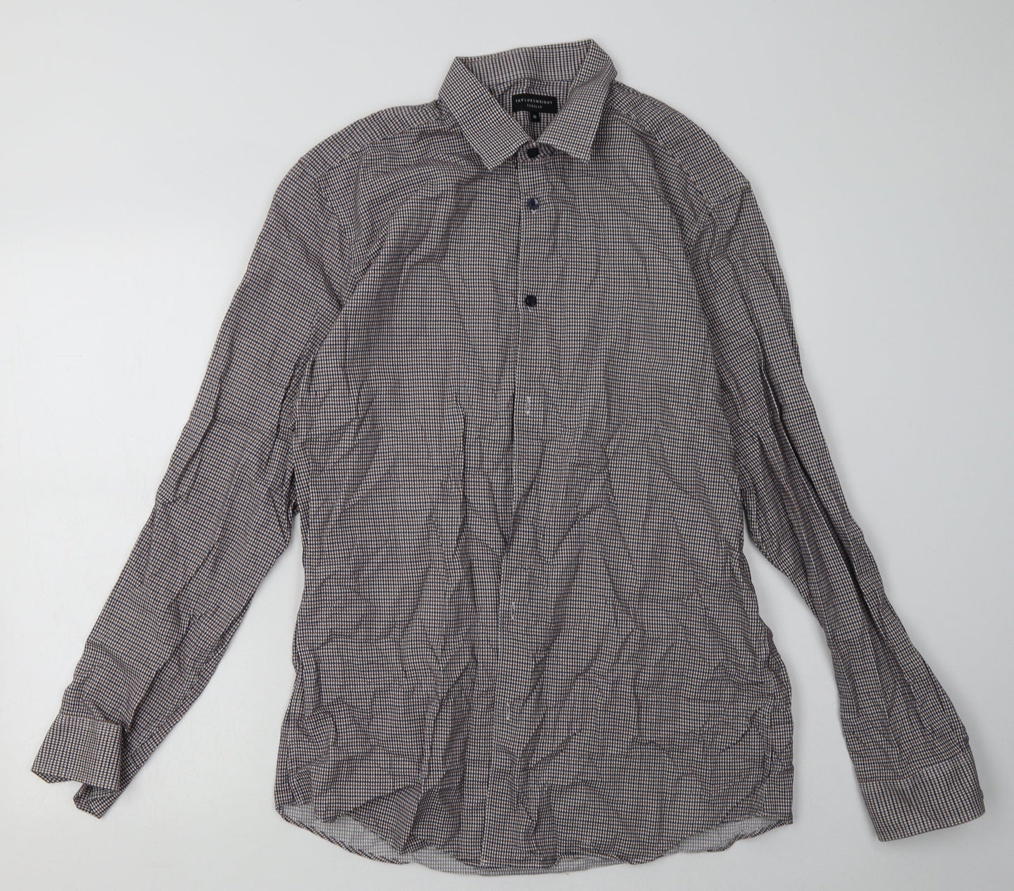 Matalan Mens Brown Check Cotton  Button-Up Size 16 Collared Button