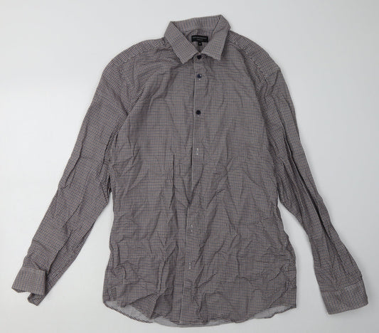 Matalan Mens Brown Check Cotton  Button-Up Size 16 Collared Button