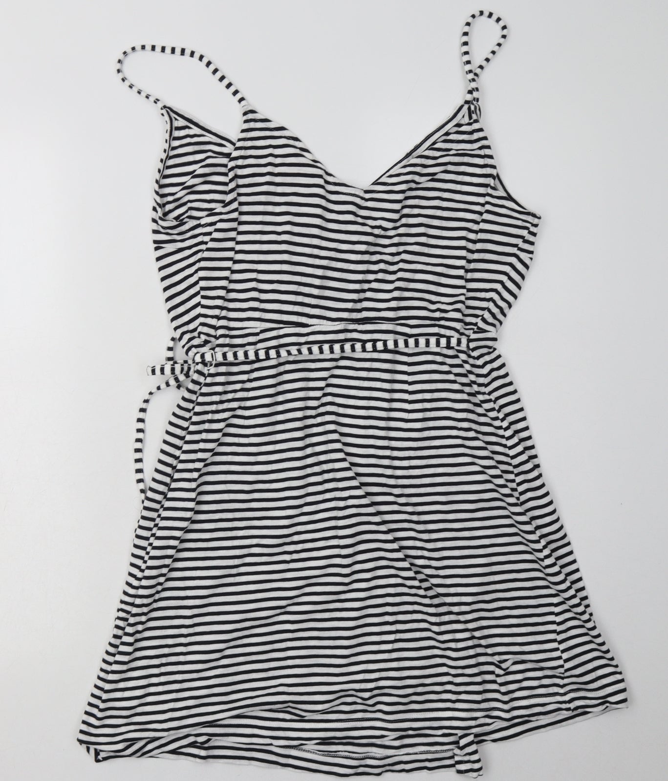 H&M Womens Black Striped Coir Bodycon  Size M  V-Neck Pullover