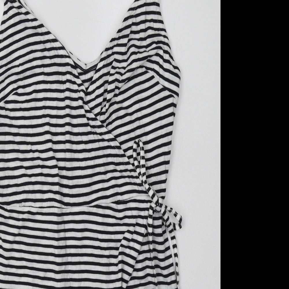 H&M Womens Black Striped Coir Bodycon  Size M  V-Neck Pullover