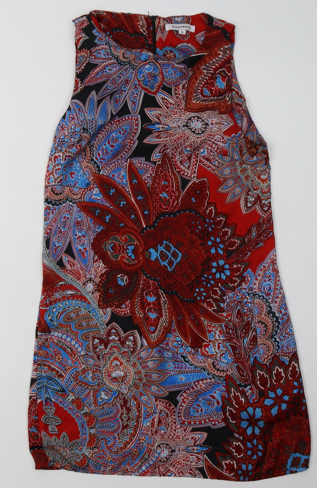 Glamorous Womens Red Geometric Polyester A-Line  Size 6  Crew Neck Zip