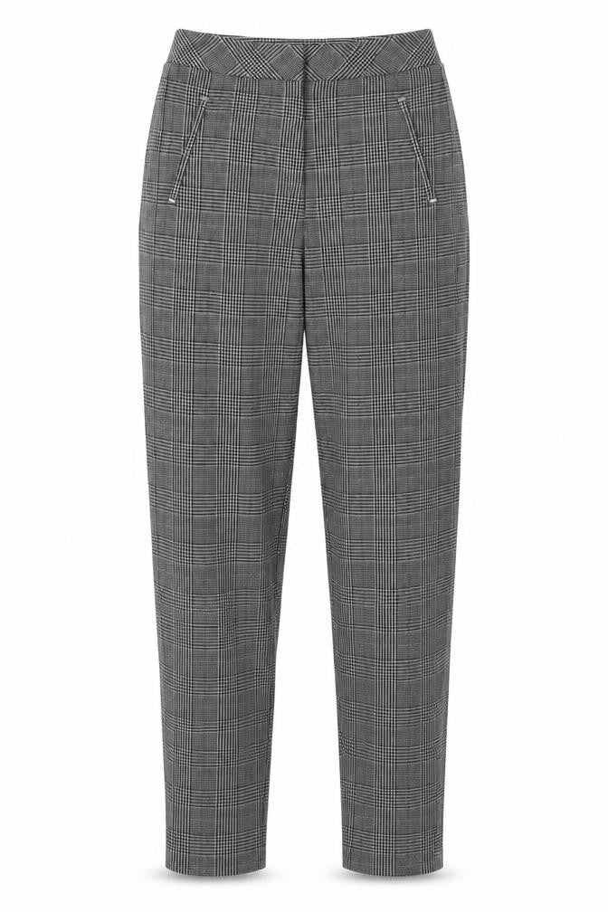 F&F Womens Grey Check Polyester Trousers  Size 6 L28 in Regular Hook & Eye