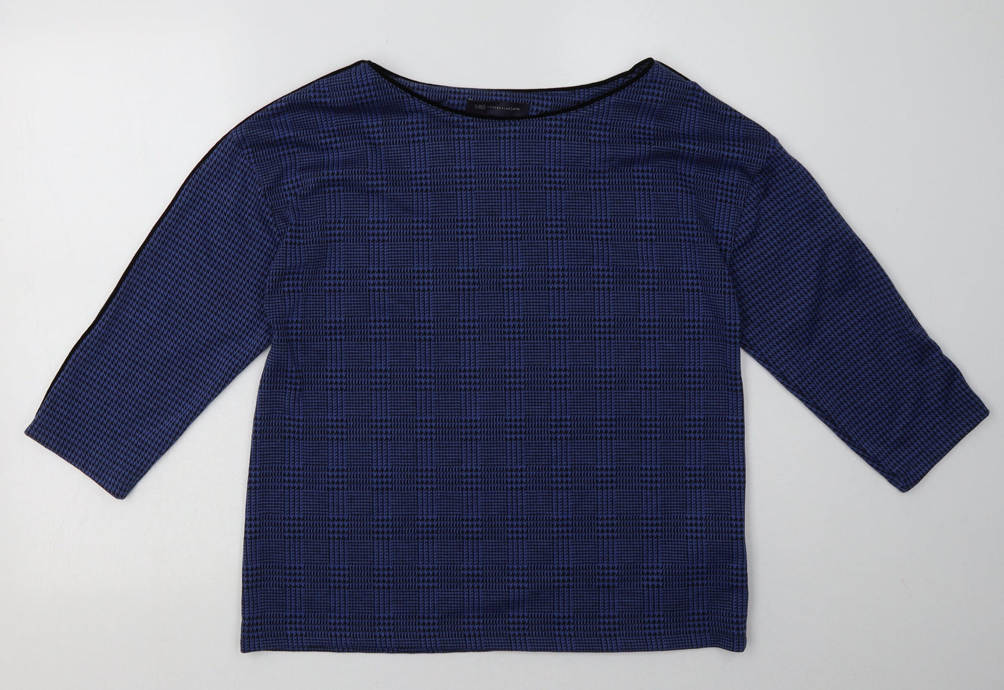 Marks and Spencer Womens Blue Check Polyester Pullover Sweatshirt Size 12  Pullover