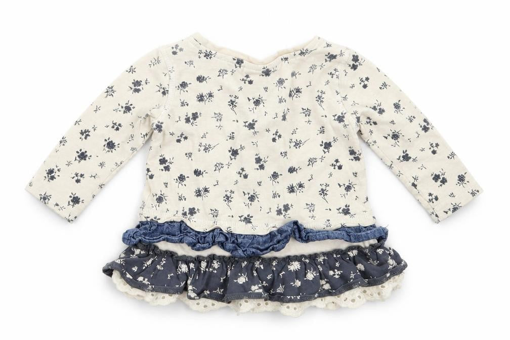 NEXT Girls Ivory Floral Cotton Fit & Flare  Size 3-6 Months  Round Neck