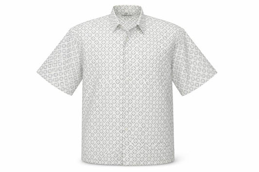 Petroleum Mens White Geometric Cotton  Button-Up Size L Collared