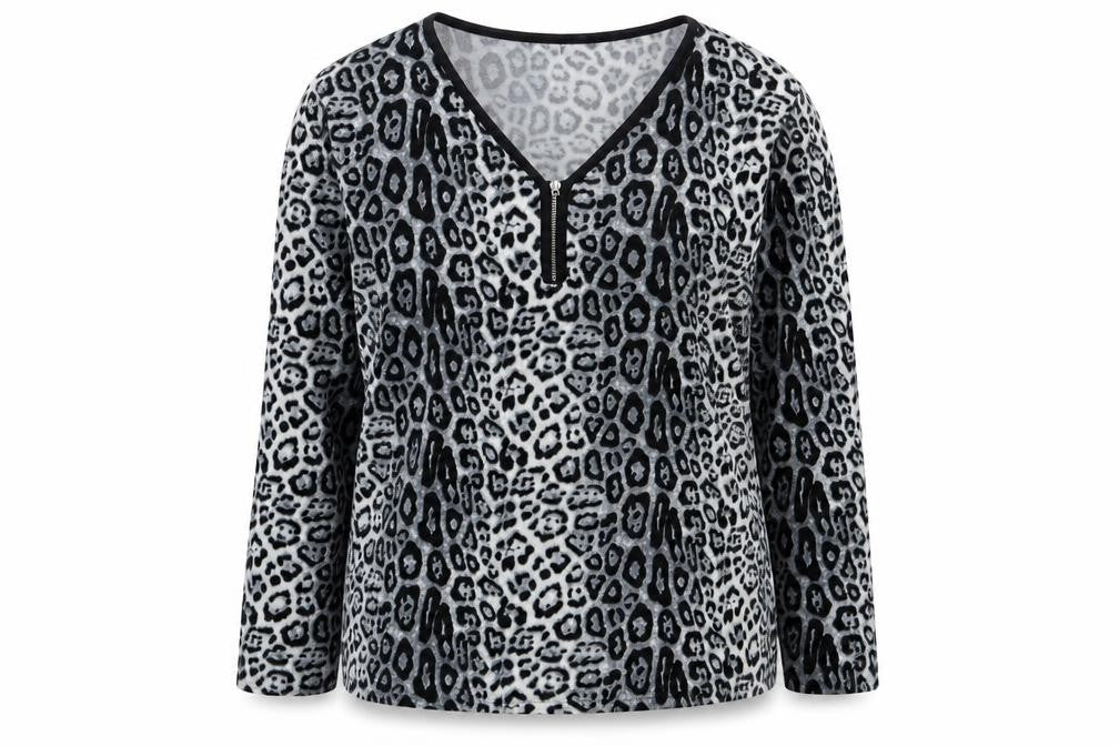 Paramour Womens Grey V-Neck Animal Print Polyester Pullover Jumper Size M