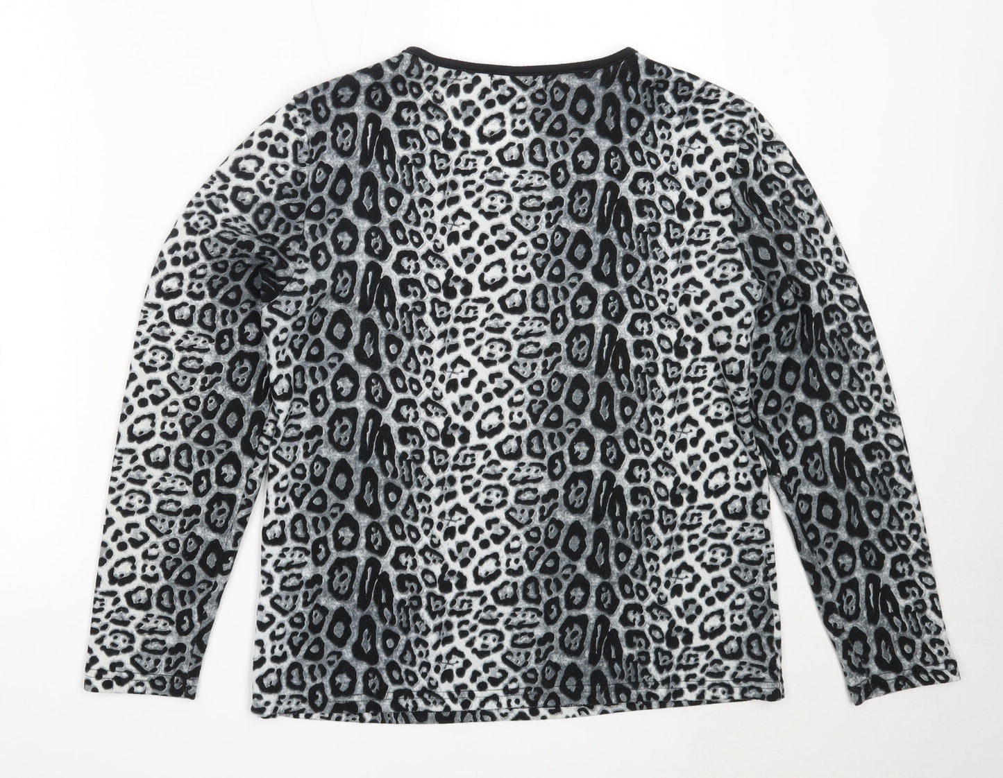 Paramour Womens Grey V-Neck Animal Print Polyester Pullover Jumper Size M