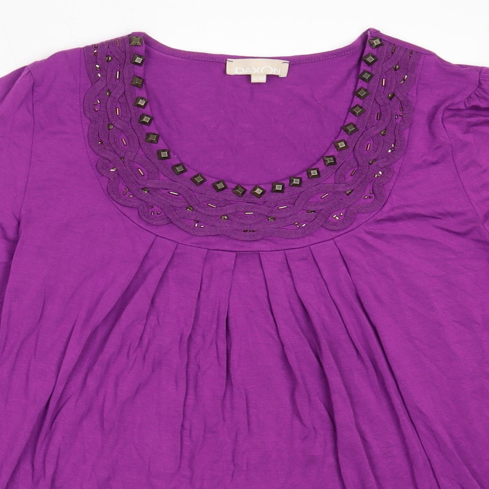 Daxon Womens Purple  Viscose Basic Blouse Size 42 Round Neck