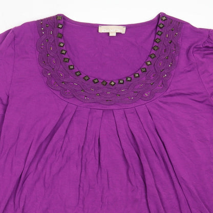 Daxon Womens Purple  Viscose Basic Blouse Size 42 Round Neck