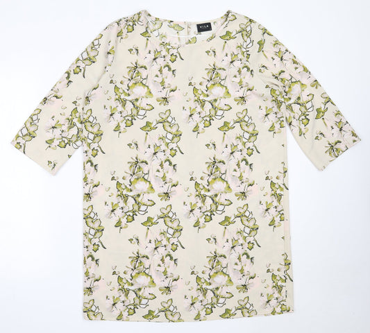 VILA Womens Ivory Floral Polyester Tunic Blouse Size M Round Neck
