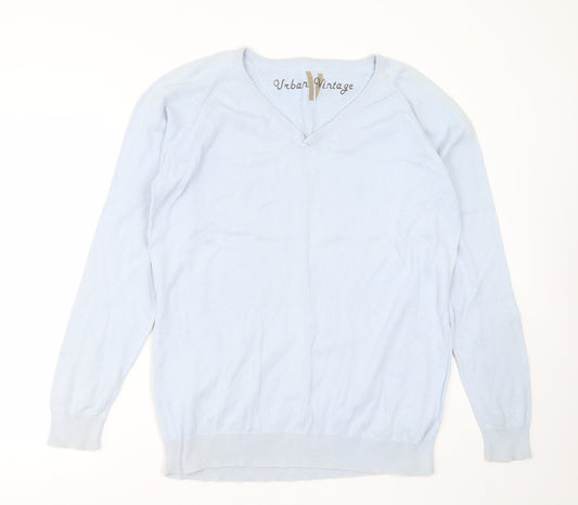 Urban Vintage  Mens Blue V-Neck  Cotton Pullover Jumper Size XL