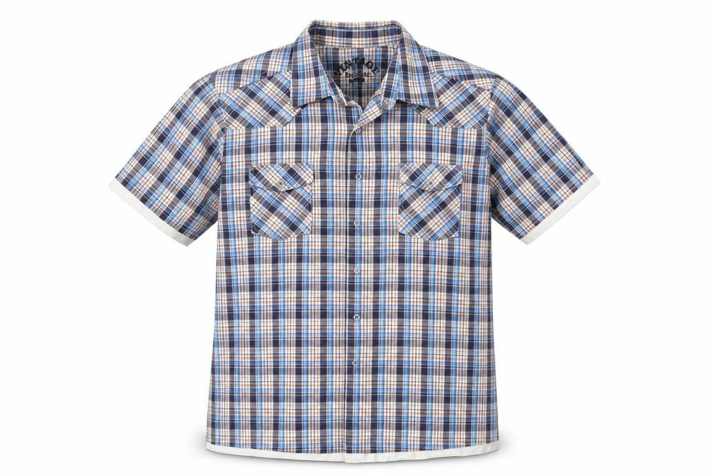 Vintage Mens Blue Check Cotton  Button-Up Size L Collared Button