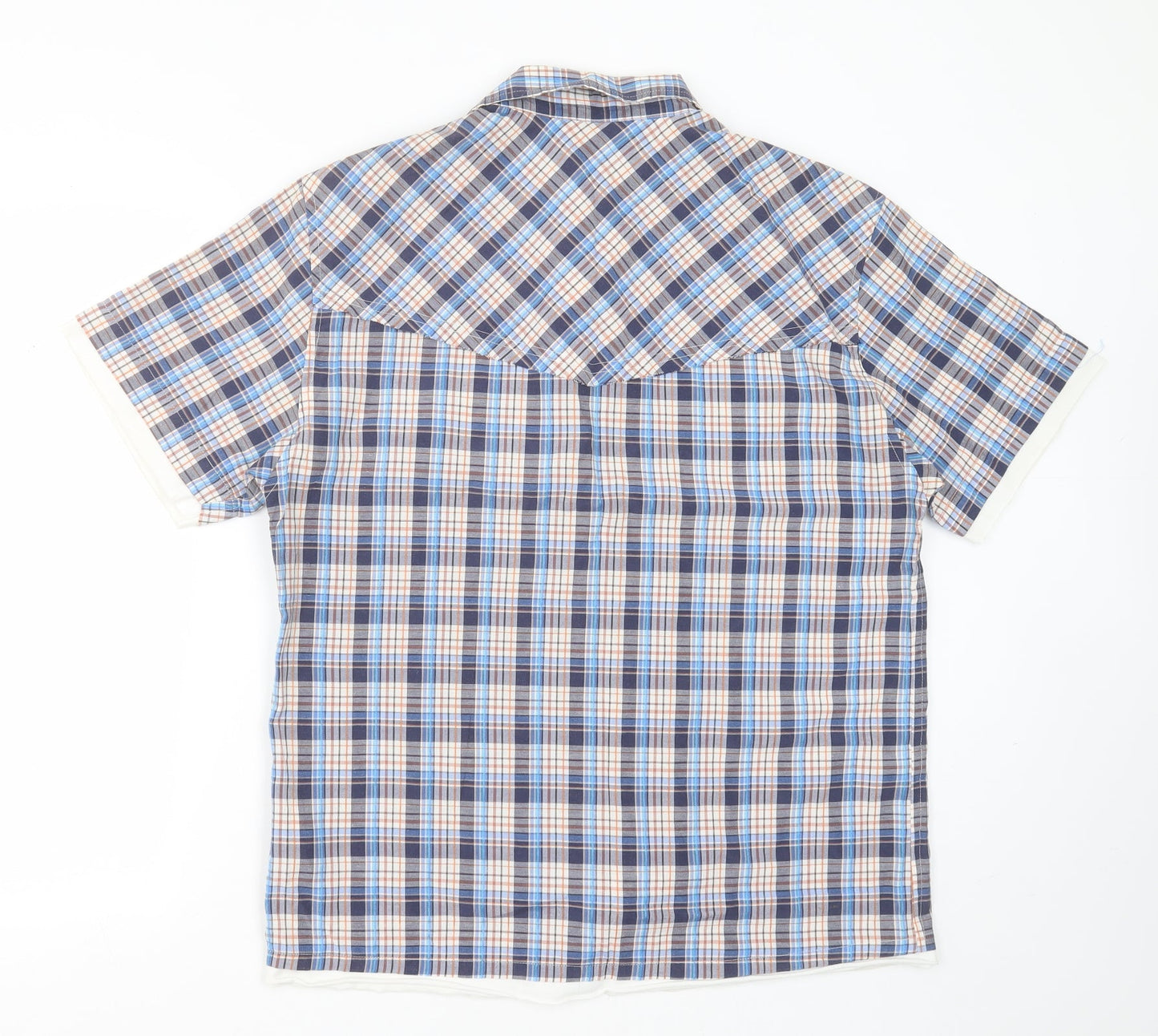 Vintage Mens Blue Check Cotton  Button-Up Size L Collared Button