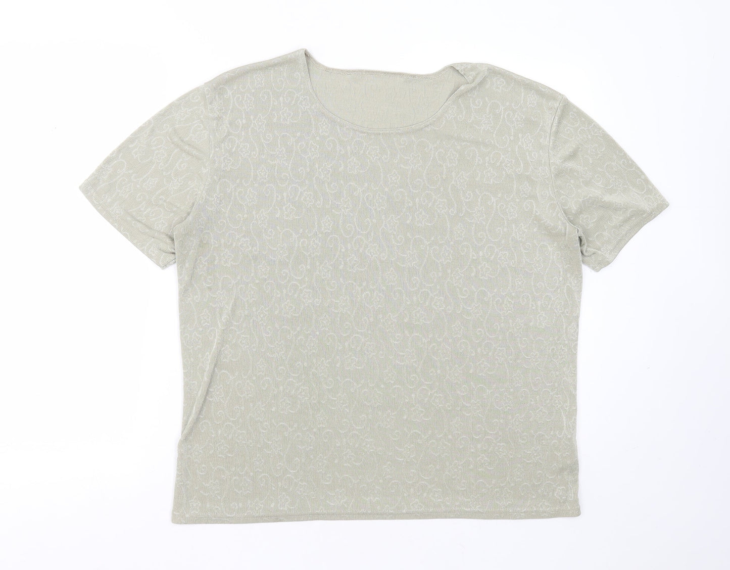 Preworn Womens Green Geometric Polyester Basic T-Shirt Size L Round Neck