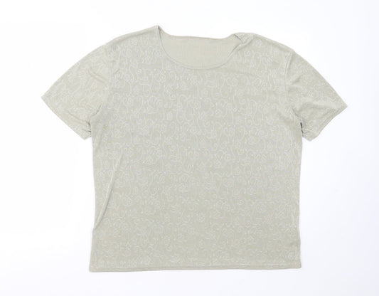 Preworn Womens Green Geometric Polyester Basic T-Shirt Size L Round Neck
