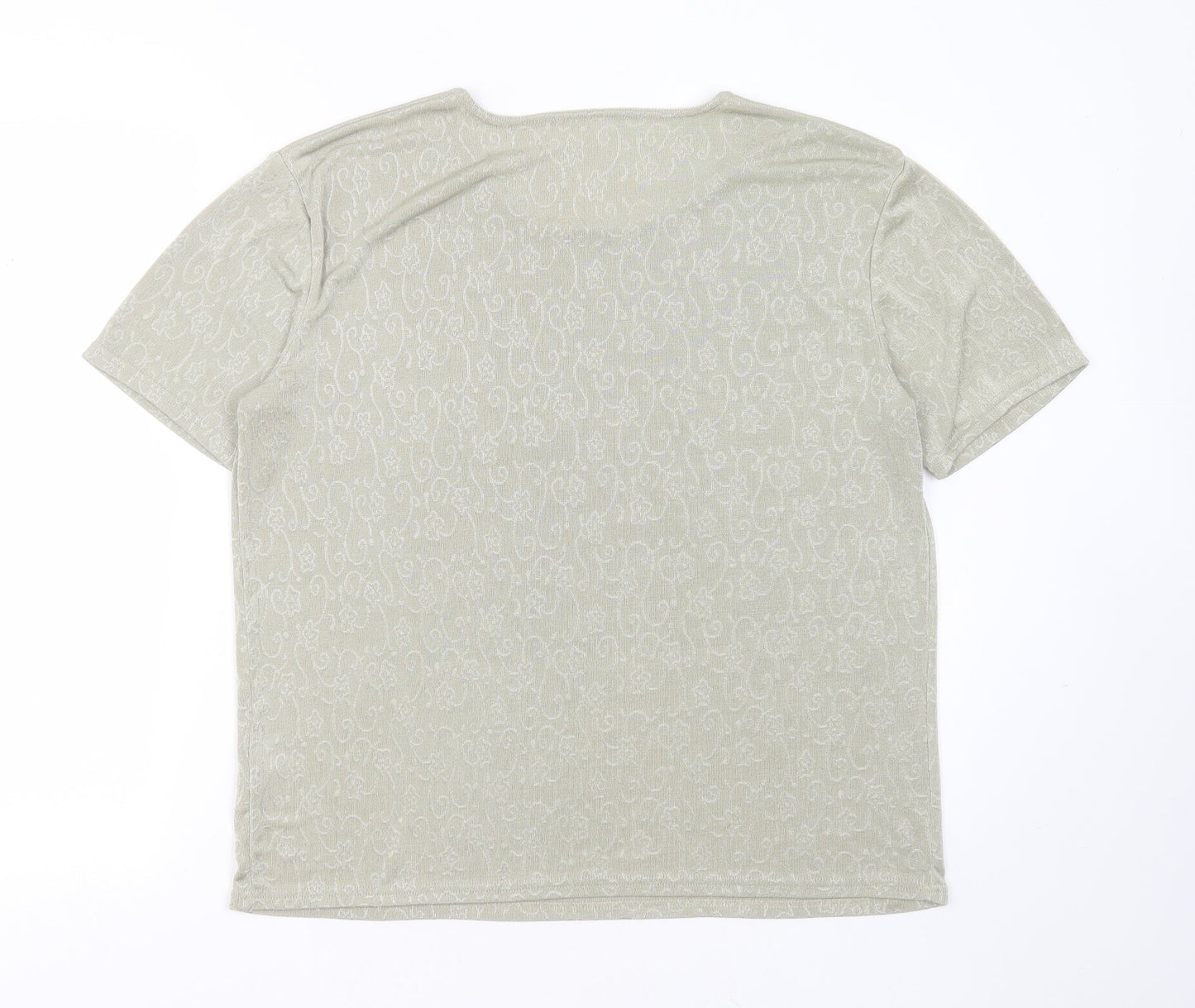 Preworn Womens Green Geometric Polyester Basic T-Shirt Size L Round Neck