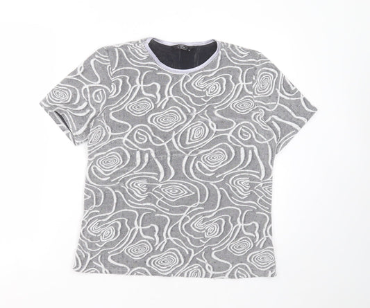 BM Womens Grey Geometric Nylon Basic T-Shirt Size 14 Round Neck