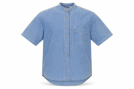 The Trader Jeans Company Mens Blue  Cotton  Button-Up Size S Round Neck Button