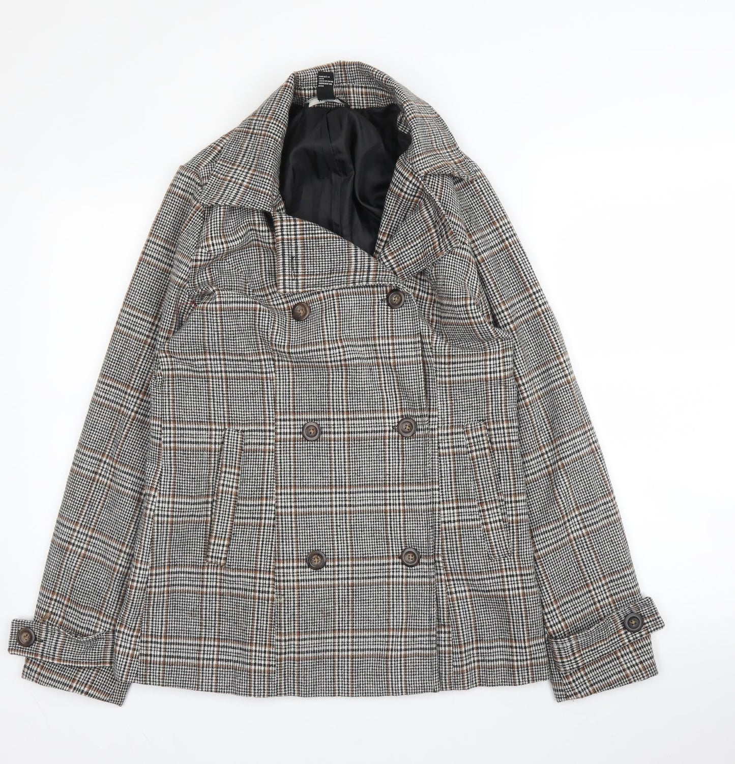 Forever21 Womens Beige Plaid  Pea Coat Blazer Size S  Button