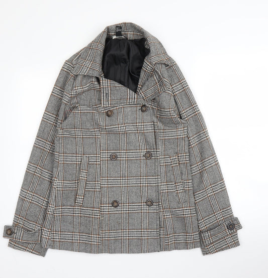 Forever21 Womens Beige Plaid  Pea Coat Blazer Size S  Button