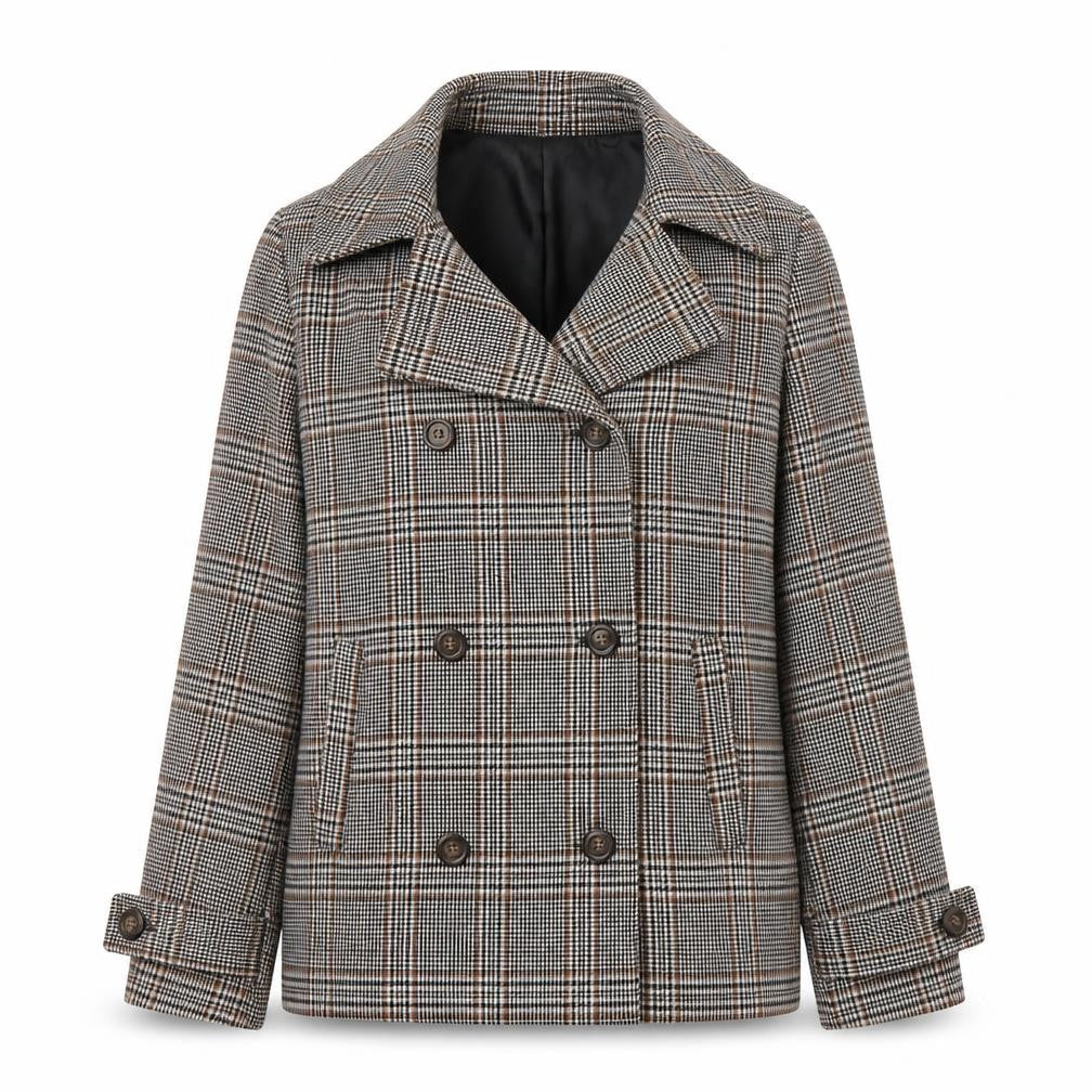 Forever21 Womens Beige Plaid  Pea Coat Blazer Size S  Button