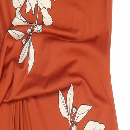 Preloved M&S Womens Orange Floral Polyester Sheath  Size 6  Round Neck - Detail