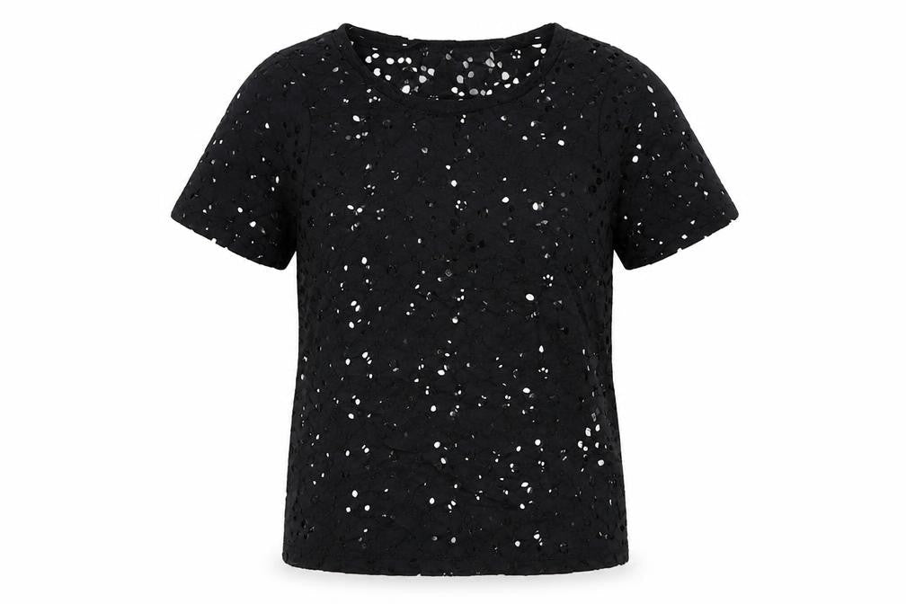 New Look Womens Black Floral Polyamide Basic Blouse Size 10 Round Neck