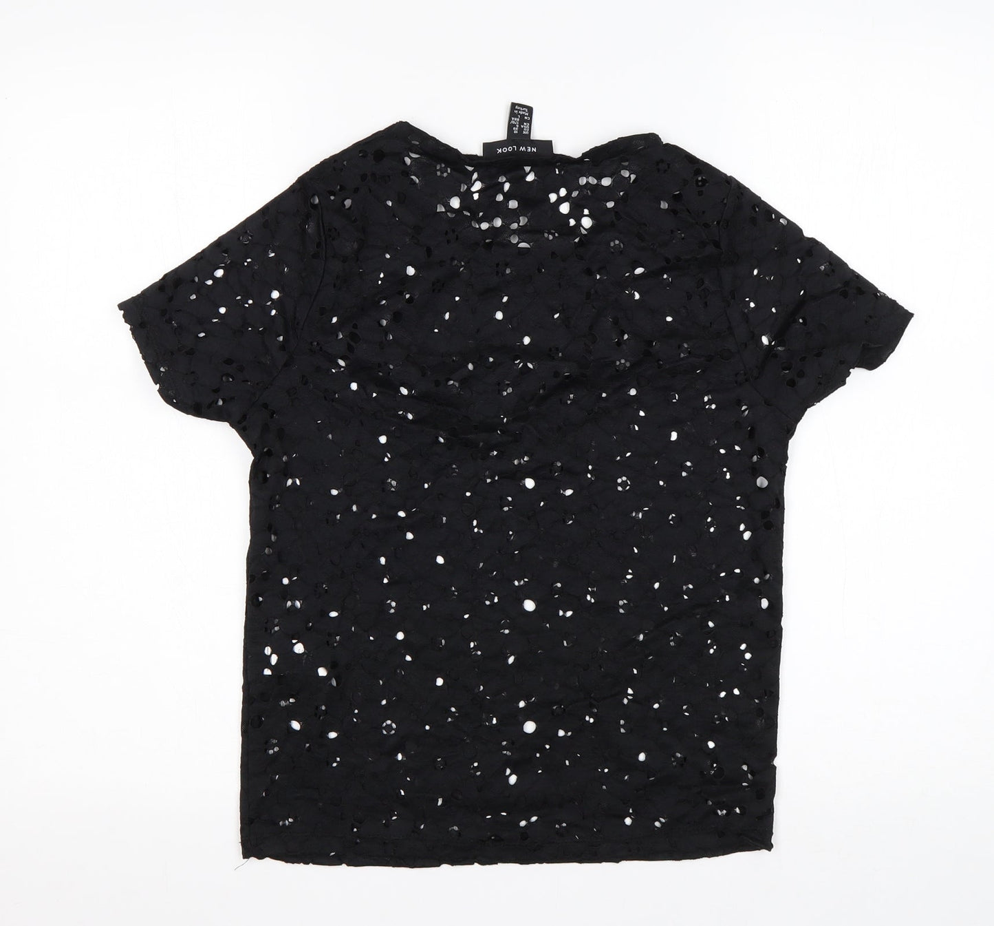 New Look Womens Black Floral Polyamide Basic Blouse Size 10 Round Neck