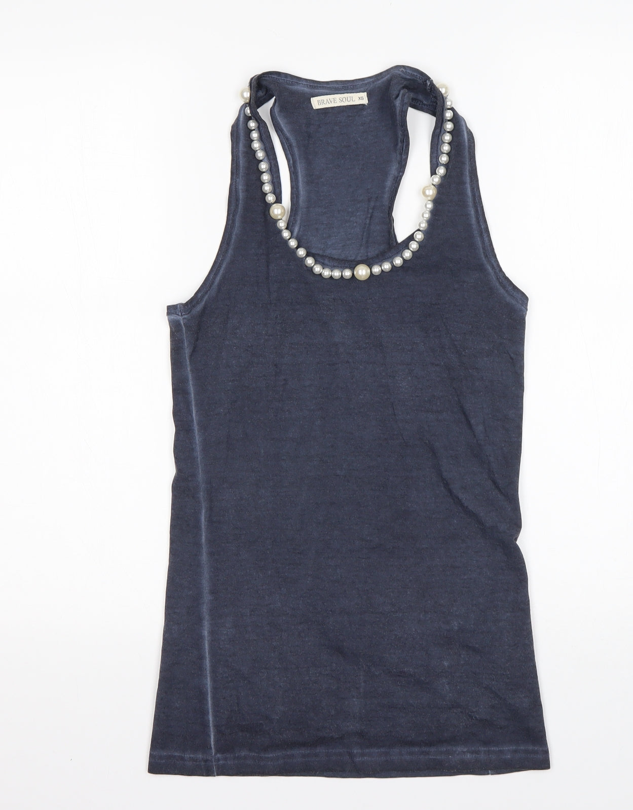 Brave Soul Womens Blue  Cotton Basic Tank Size XS Round Neck