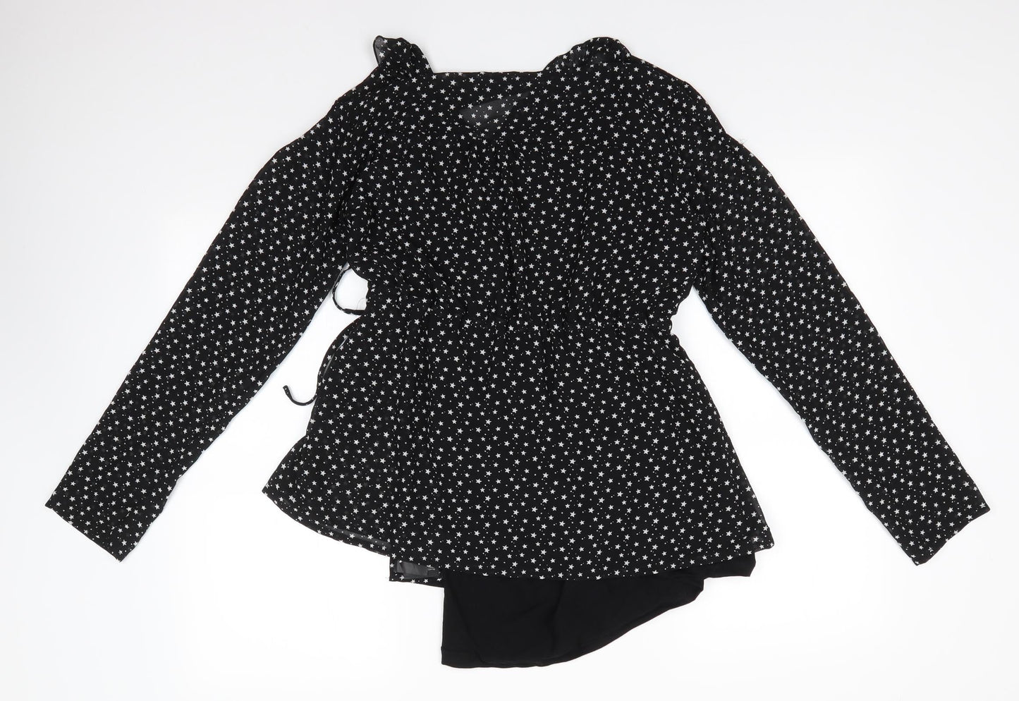 Mamalicious Womens Black Polka Dot Cotton Basic Blouse Size L V-Neck