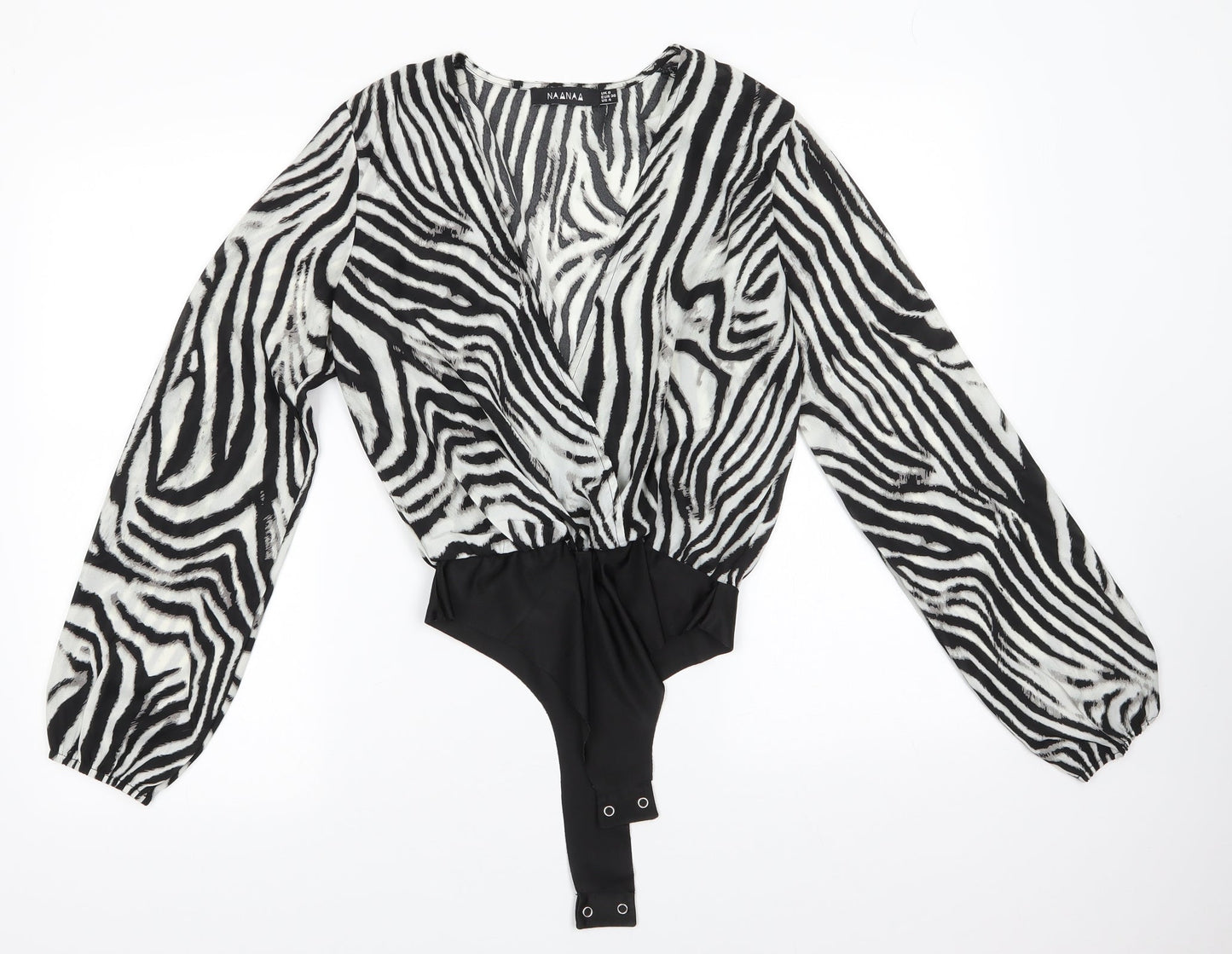 NAANAA Womens Black Striped Polyester Bodysuit One-Piece Size 8