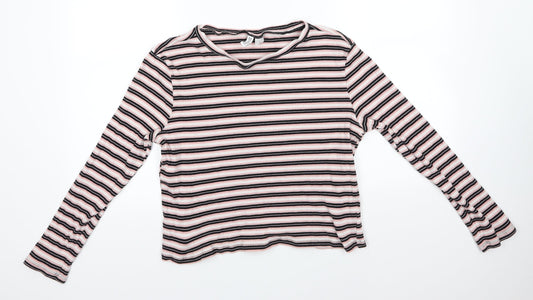 H&M Womens Pink Round Neck Striped Cotton Pullover Jumper Size XL