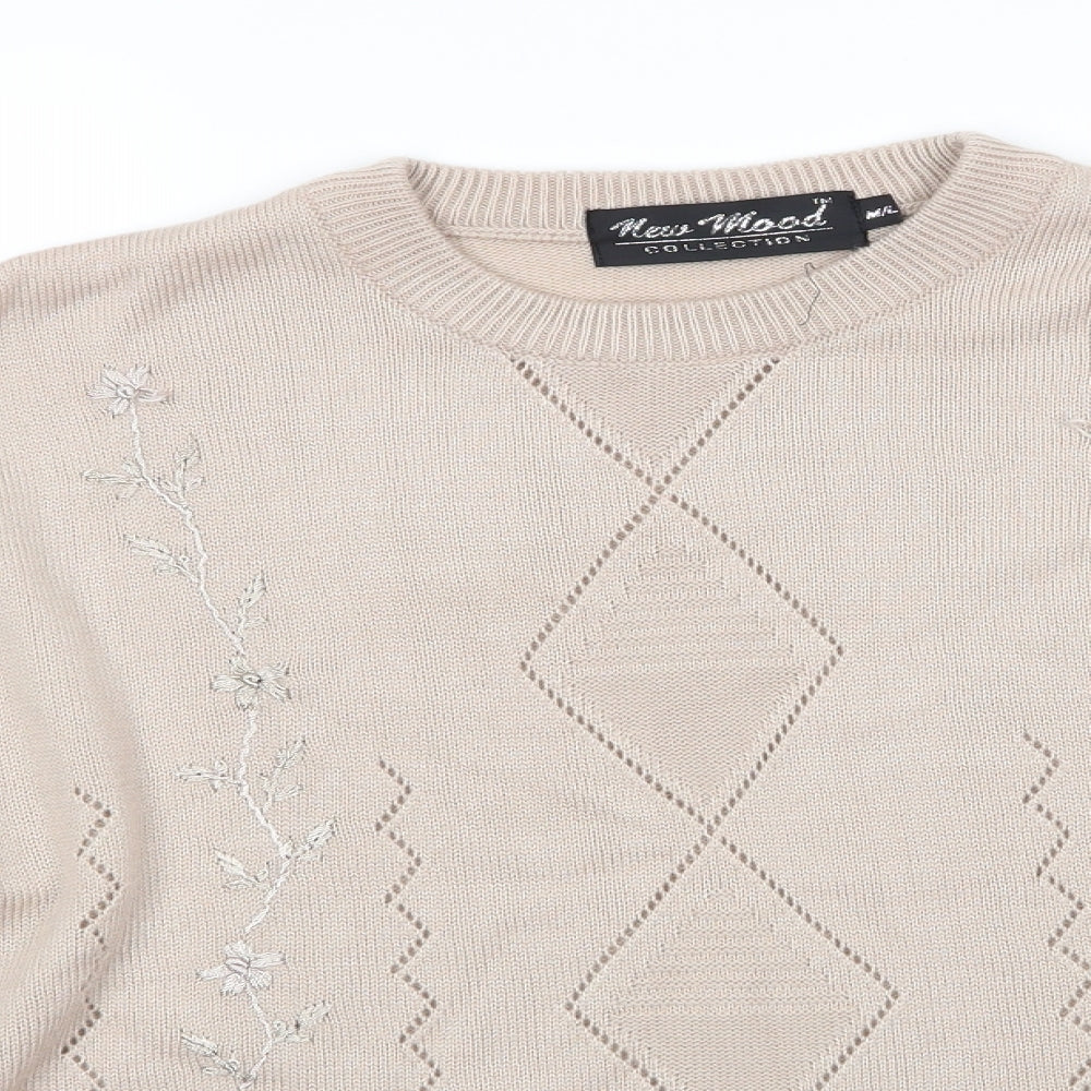 New Mood Womens Brown Round Neck  Acrylic Pullover Jumper Size M