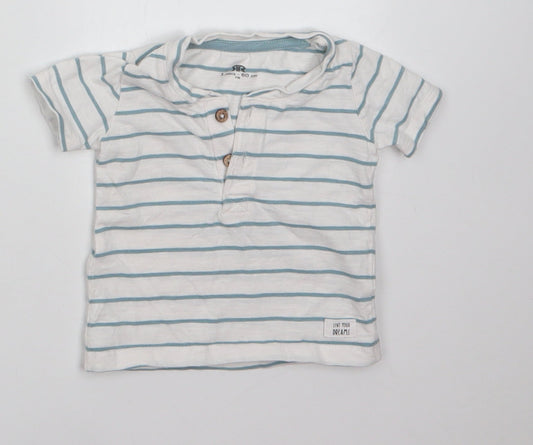Preworn Baby White Striped 100% Cotton Basic T-Shirt Size 3-6 Months Round Neck