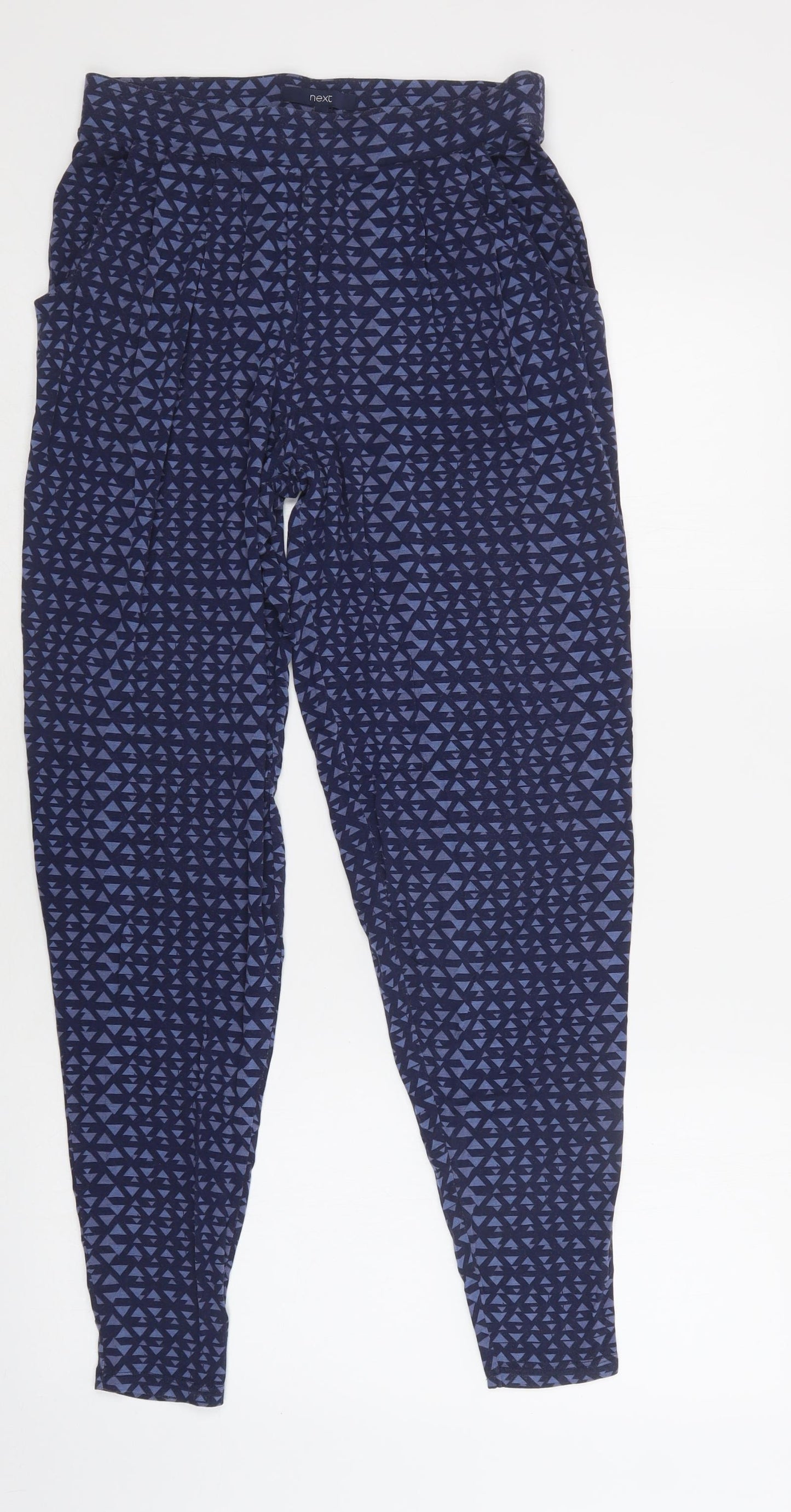 NEXT Womens Blue Geometric Viscose Trousers  Size 8 L30 in Regular