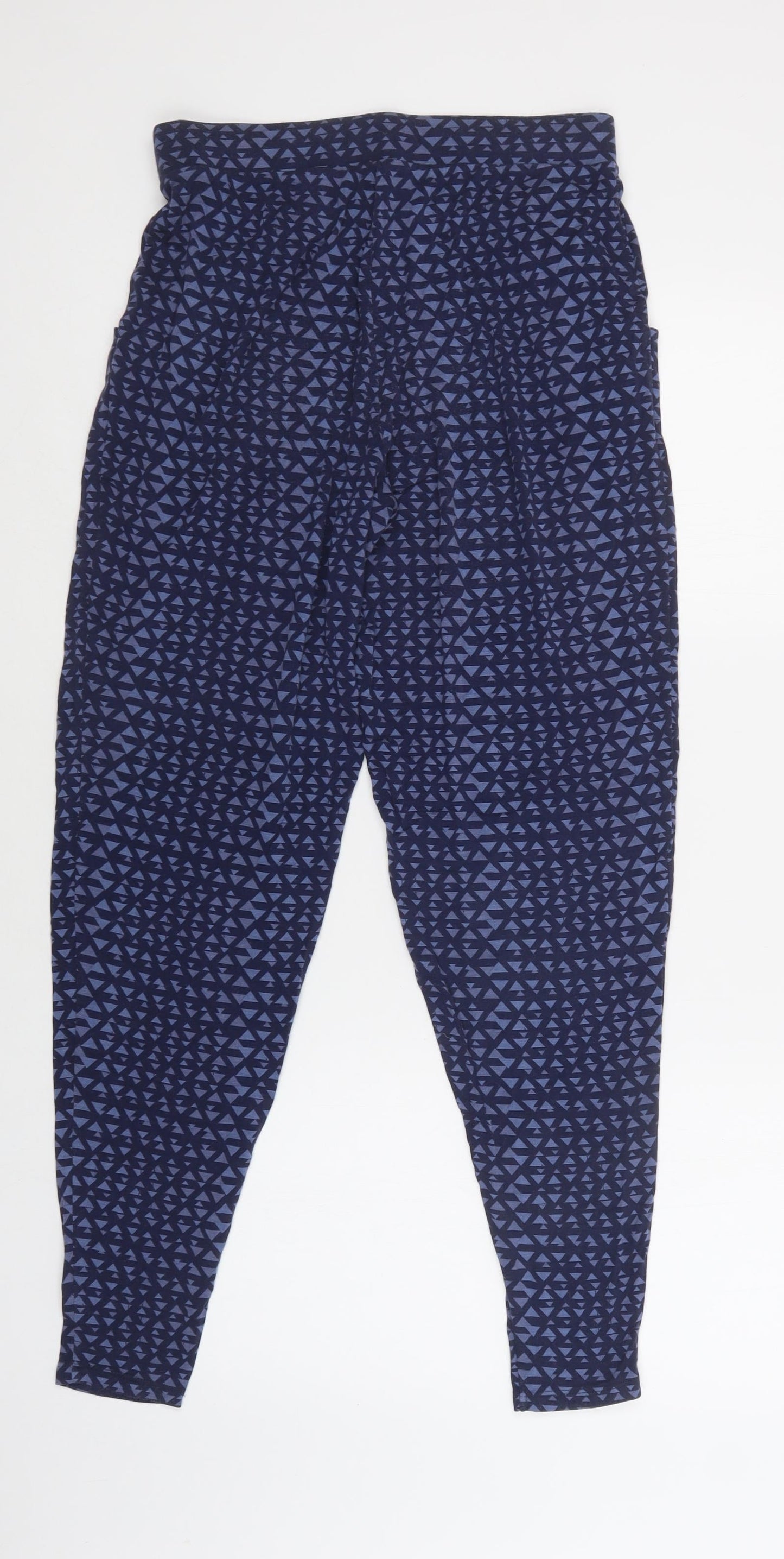 NEXT Womens Blue Geometric Viscose Trousers  Size 8 L30 in Regular