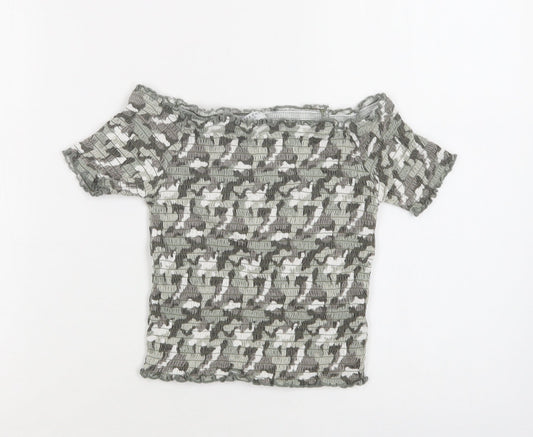 Primark Girls Green Camouflage Cotton Cropped Blouse Size 11-12 Years Off the Shoulder