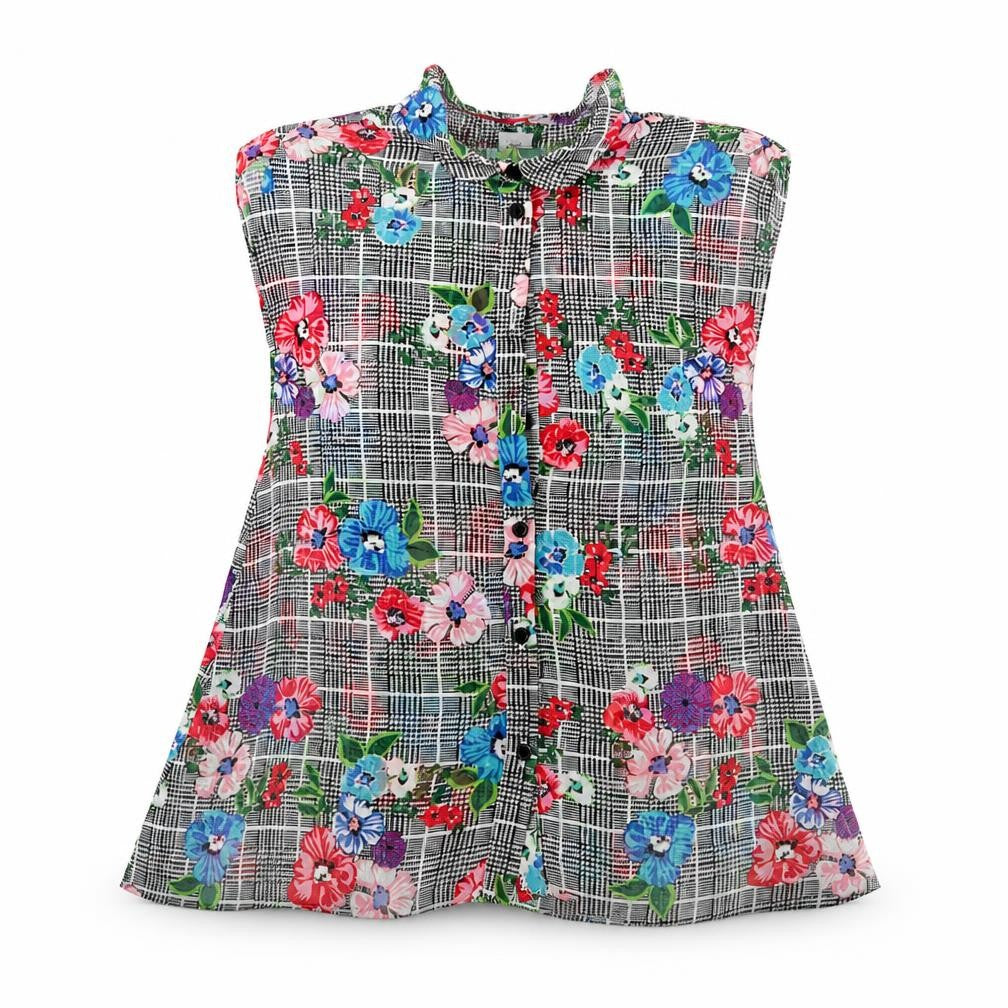 TU Girls Grey Floral Polyester Tunic Button-Up Size 7 Years Collared Button