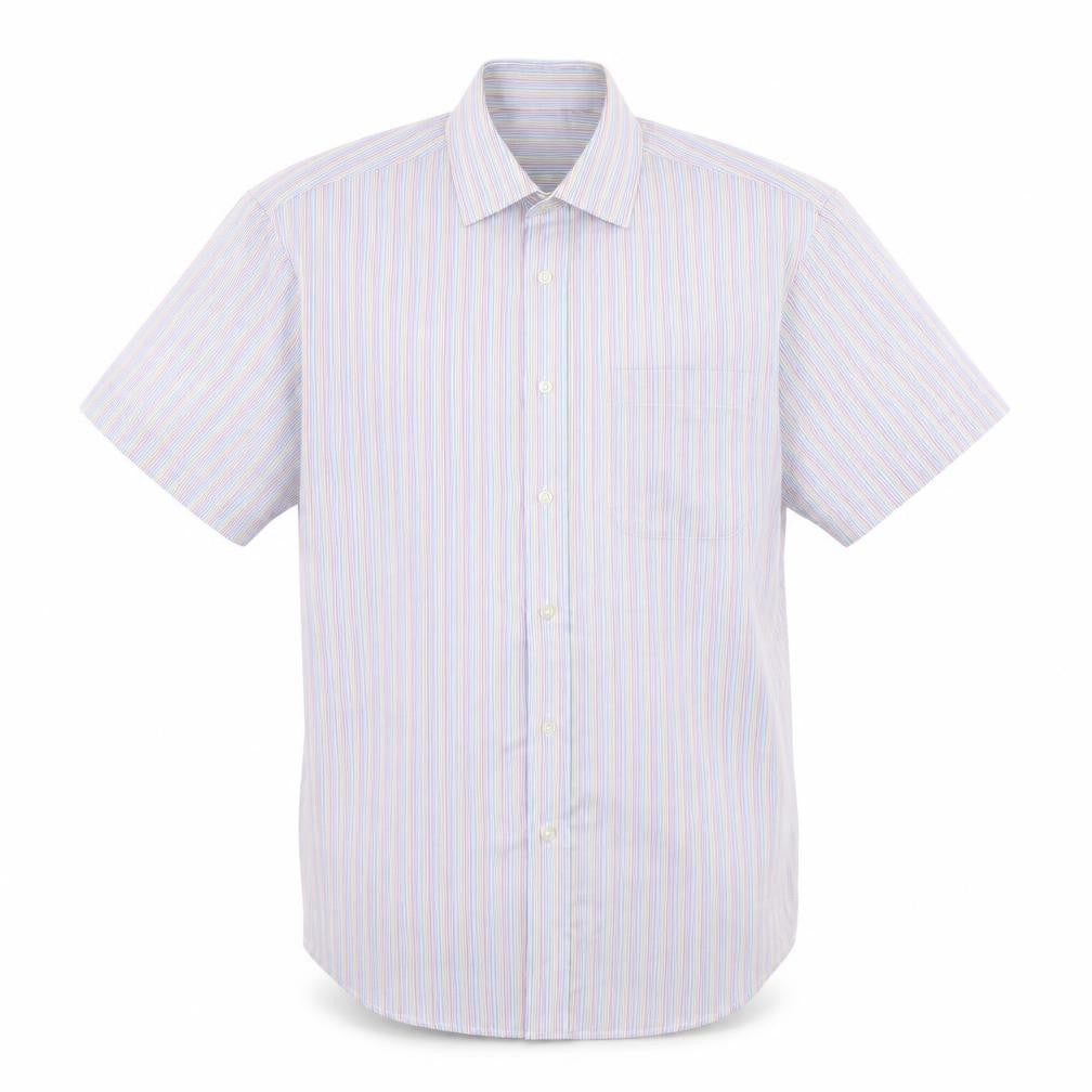 Marks & Spencer Mens Multicoloured Striped Cotton  Button-Up Size 16 Collared Button