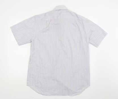 Marks & Spencer Mens Multicoloured Striped Cotton  Button-Up Size 16 Collared Button