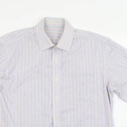 Marks & Spencer Mens Multicoloured Striped Cotton  Button-Up Size 16 Collared Button
