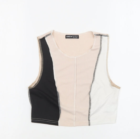 SheIn Womens Beige Fair Isle Polyester Cropped Tank Size XS Crew Neck