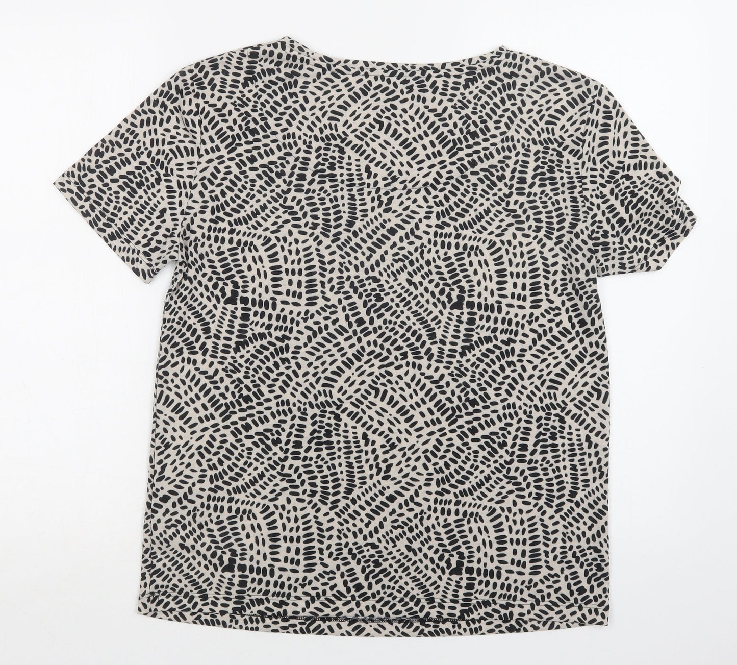 M&S Womens Beige Geometric Polyester Basic Blouse Size 8 Crew Neck