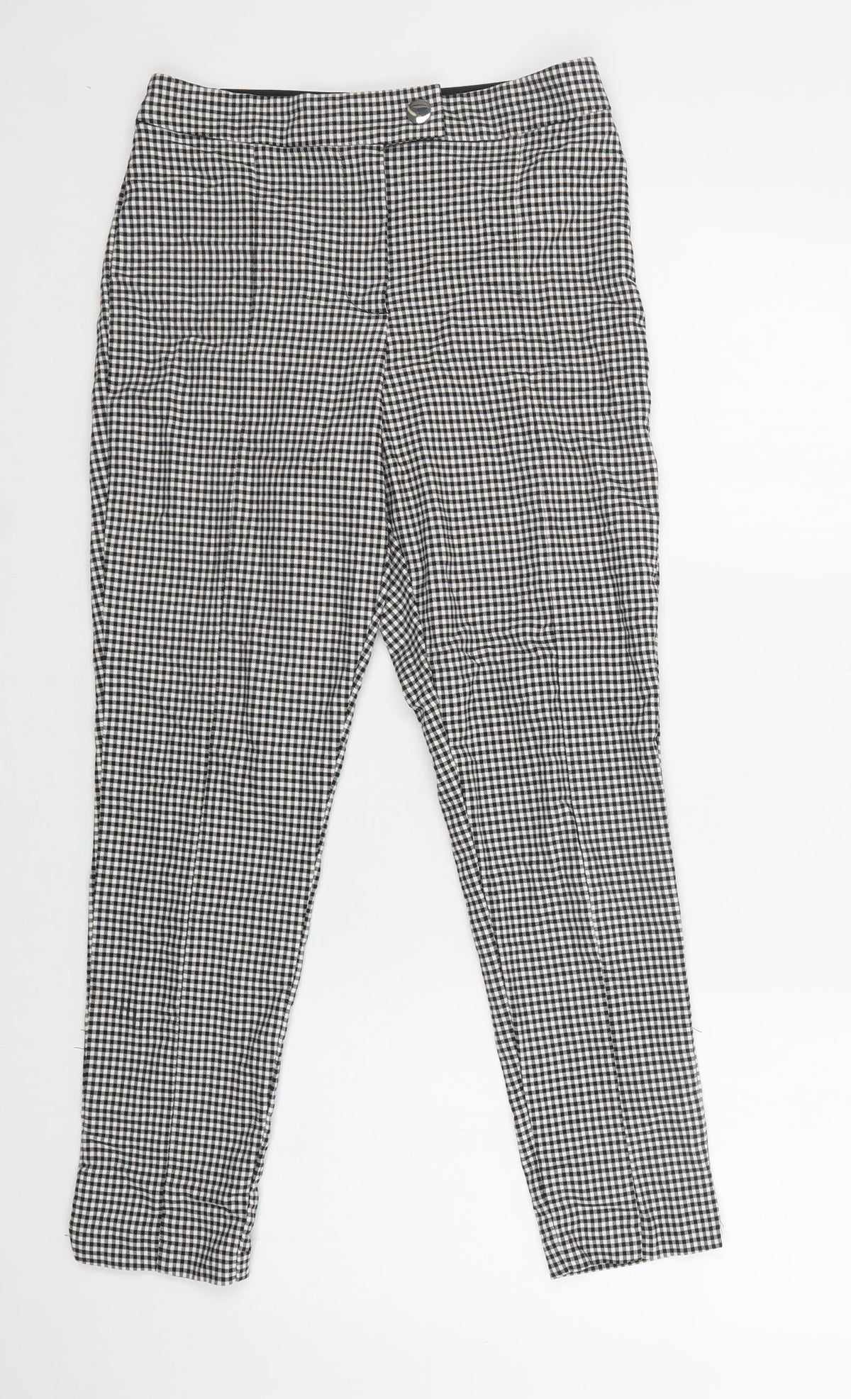 Preworn Womens Grey Check Cotton Trousers  Size 10 L27 in Regular Snap