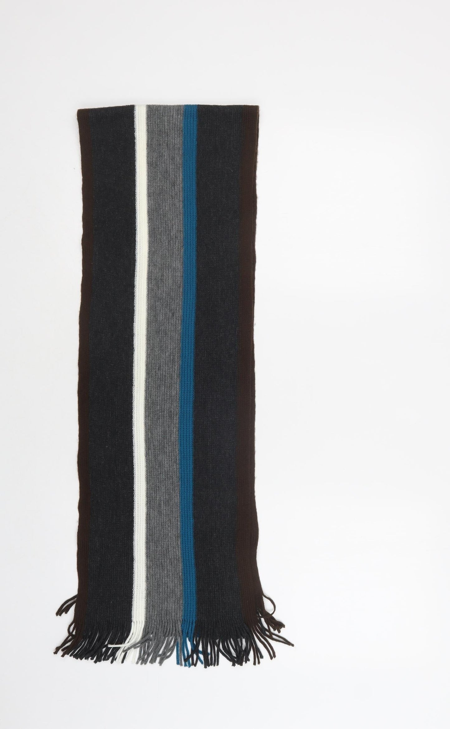 Preworn Mens Grey Striped Acrylic Scarf  One Size